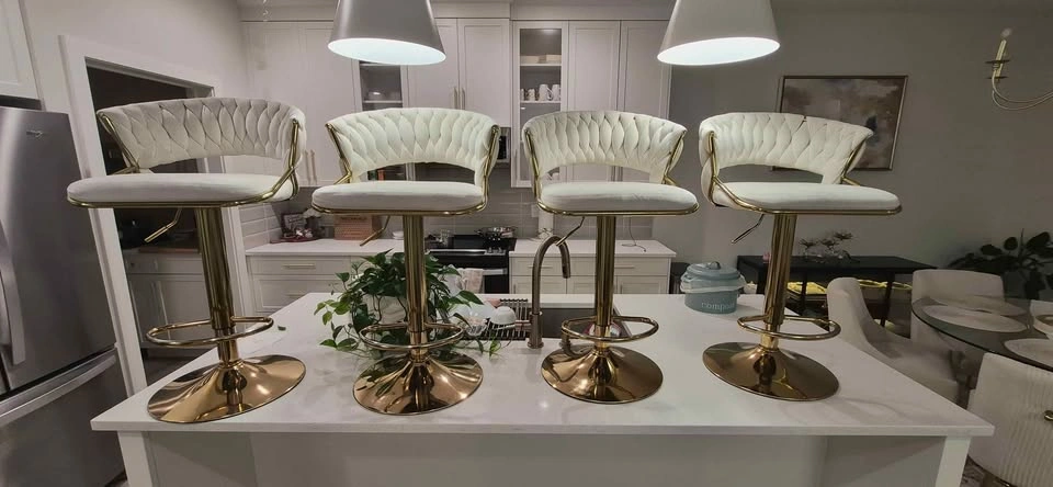 Modern Velvet Swivel Bar Stools with Gold Base – Set of 4 - photo 4