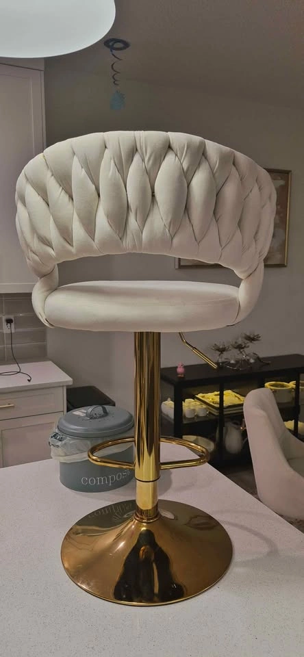 Modern Velvet Swivel Bar Stools with Gold Base – Set of 4 - photo 5