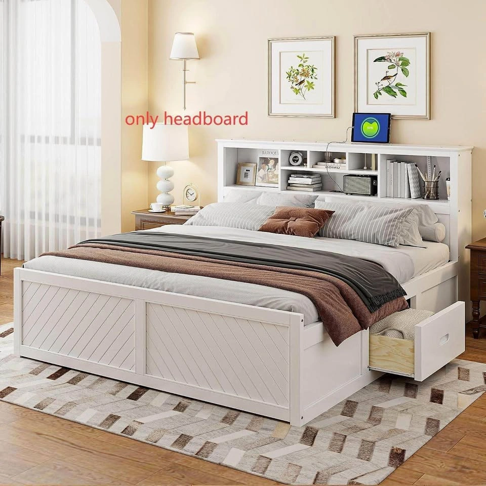 King Size Wooden Storage Headboard with LED & Charging Station