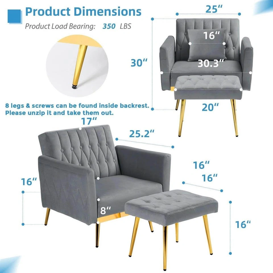 Convertible Velvet Armchair with Ottoman - photo 2