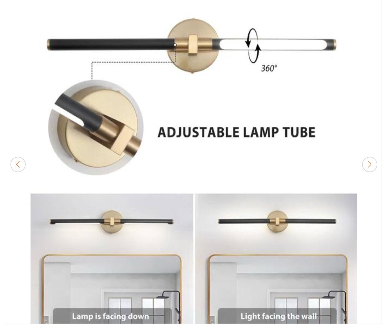 23.44 in. 2-Light Black and Gold LED Bathroom Vanity Light - photo 5