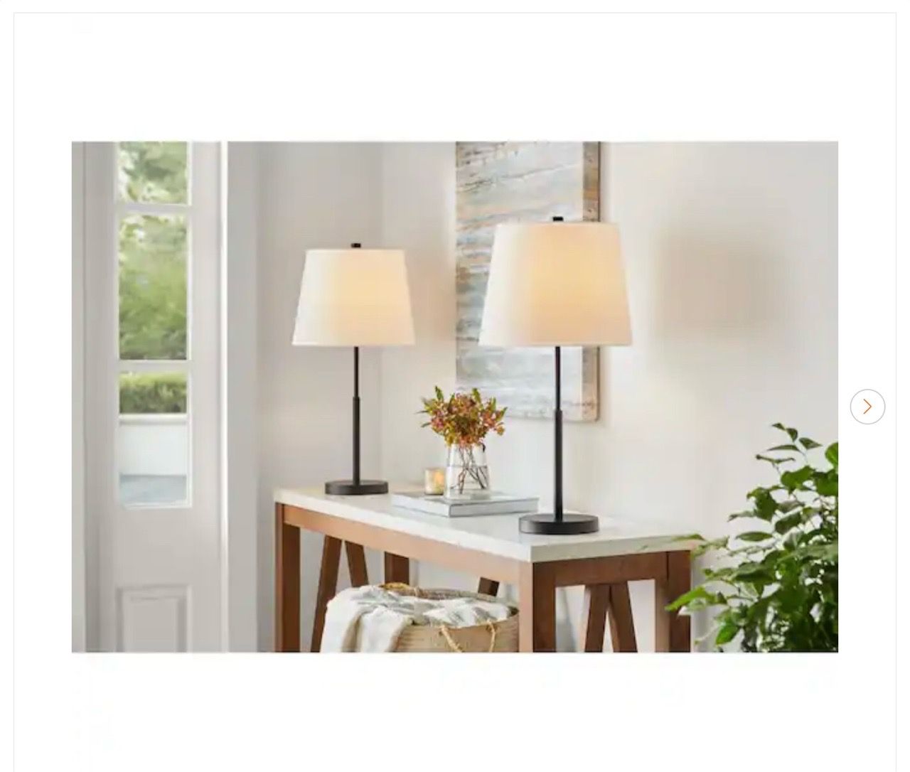Hampton Bay Warrington 24.5 in. Black Table Lamp Set (2)