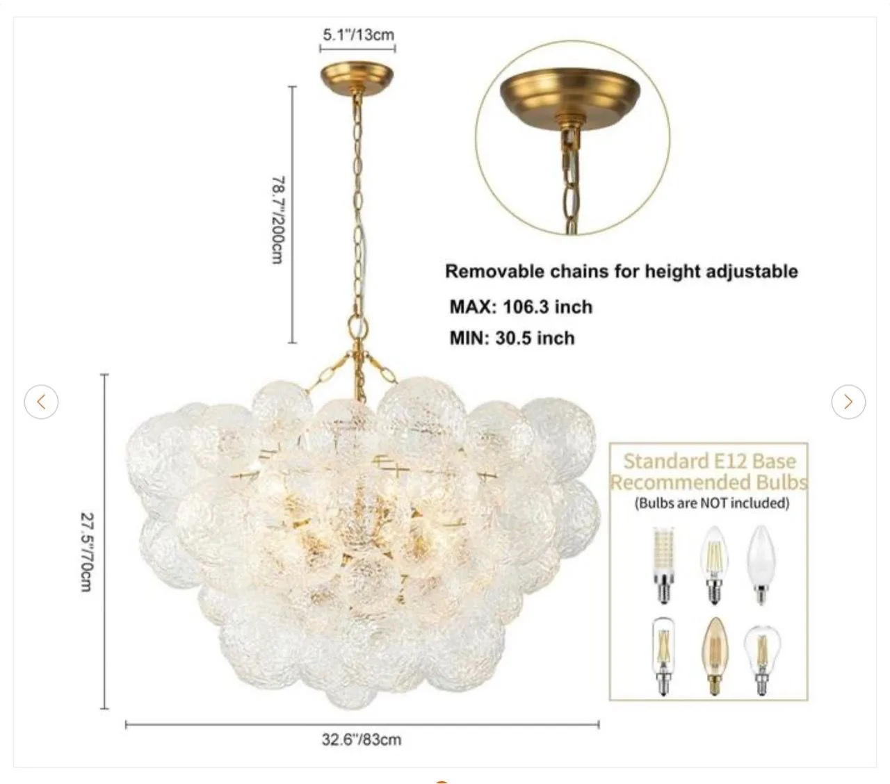 8 Light Brushed Gold Nordic Modern Bubble Ball Chandelier - photo 5