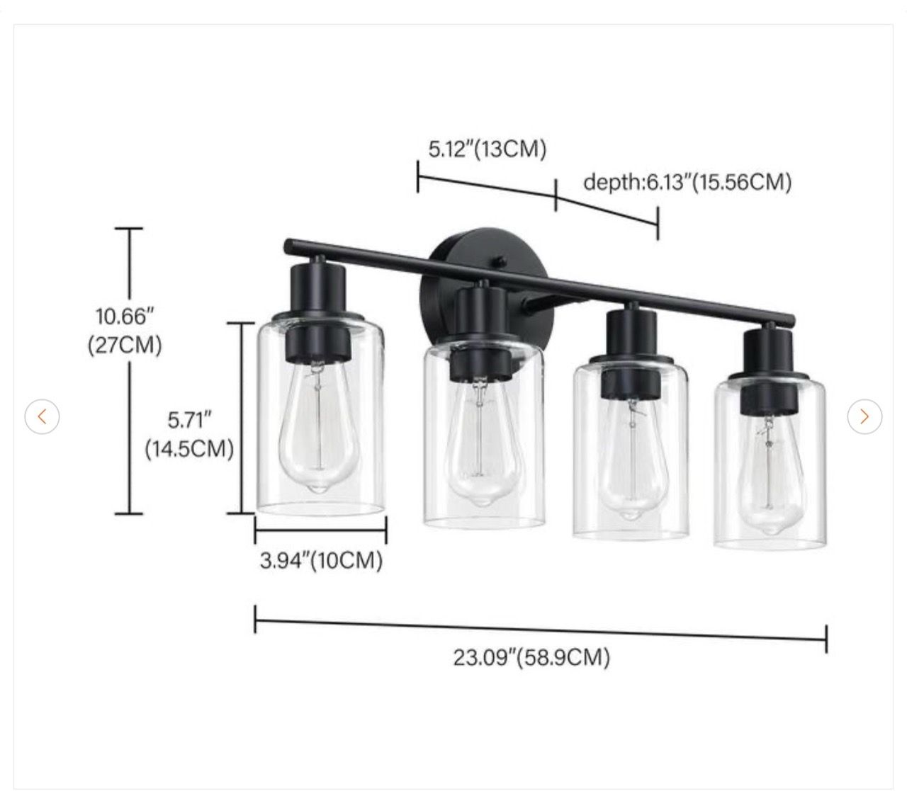 23.09 in. 4-Light Matte Black Bathroom Vanity Light - New - photo 4