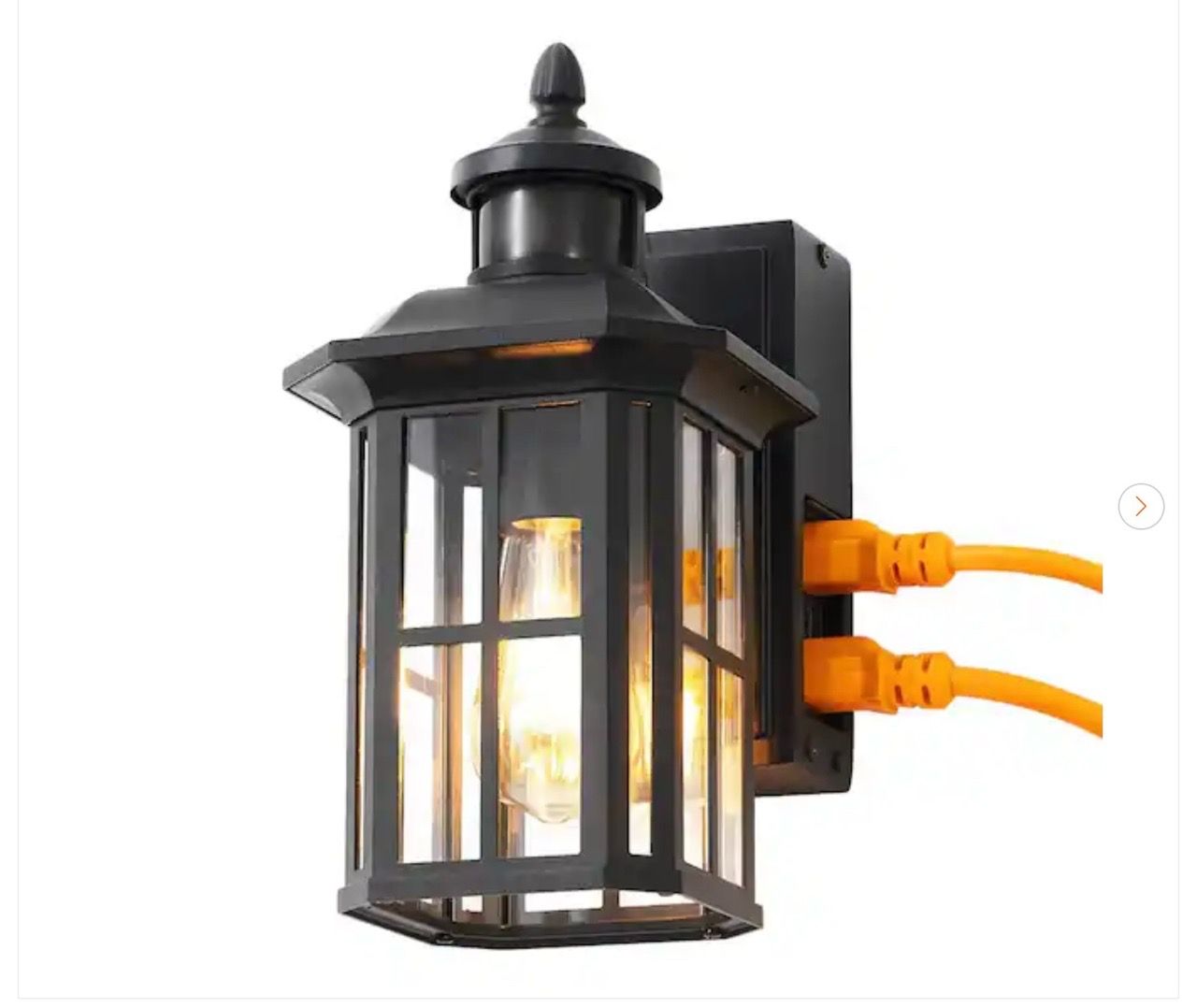 EDISHINE 12.8 in. Black Motion Sensing Outdoor Wall Lantern