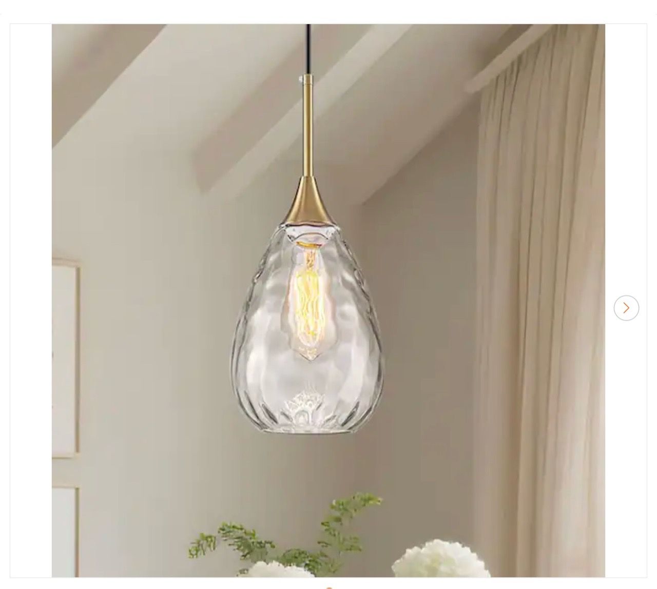 6.3 in. Gold Pendant Light with Clear Water Ripple Shade