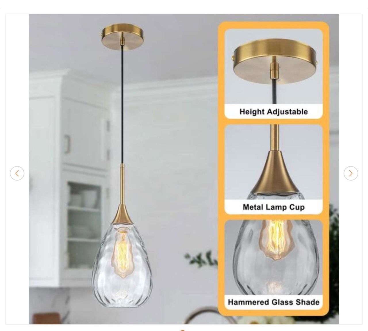 6.3 in. Gold Pendant Light with Clear Water Ripple Shade - photo 4