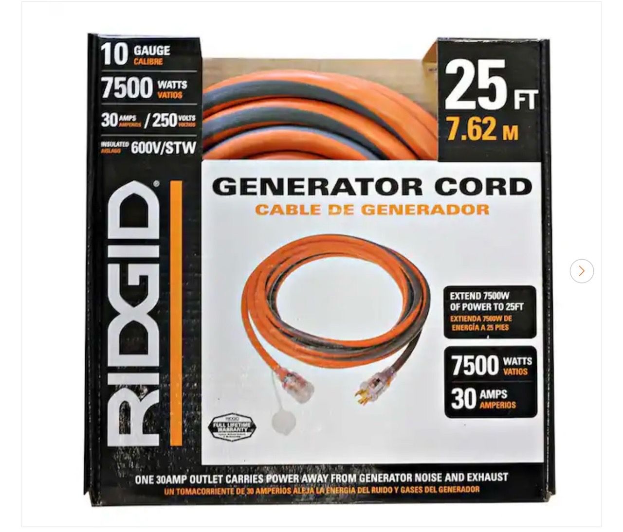 RIDGID 25 ft. 10/4 Heavy Duty Generator Extension Cord