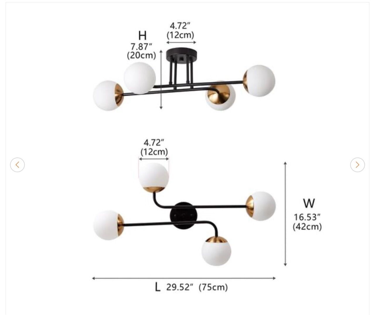 28 in. Modern 4-Light Black and Gold Sputnik Chandelier - photo 2