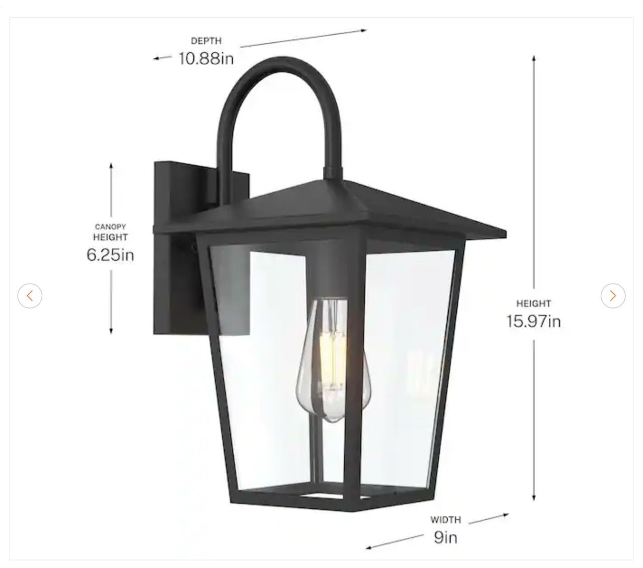 Hampton Bay Rosebrook 16 in. Black Outdoor Wall Lantern - New - photo 5