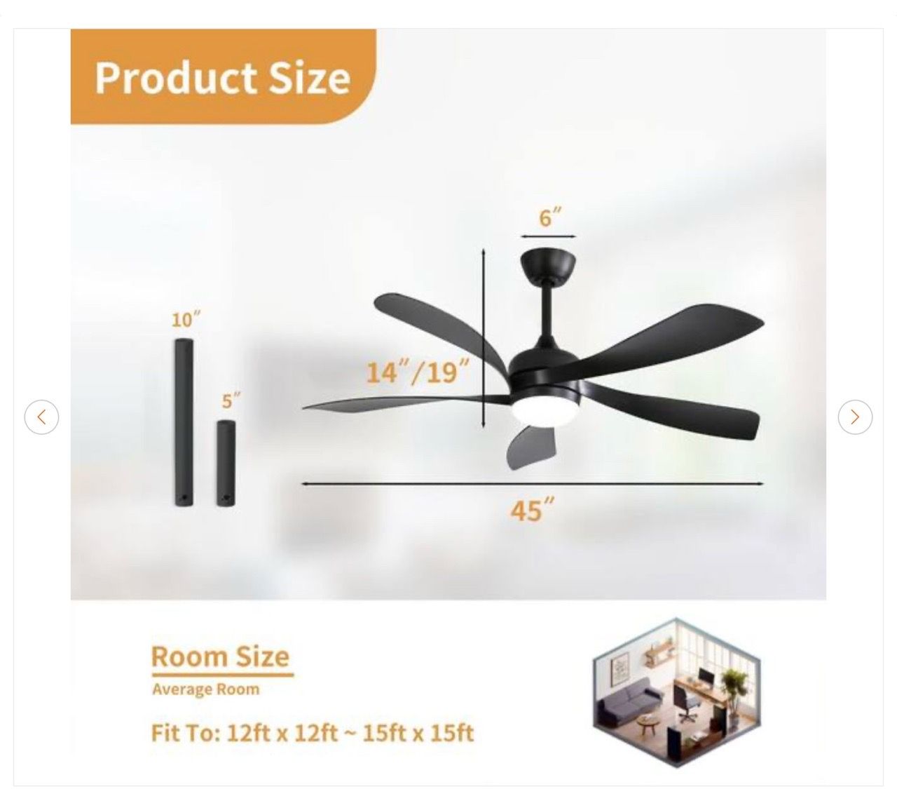 45 in. Integrated LED Indoor Black Downrod Ceiling Fan - photo 2
