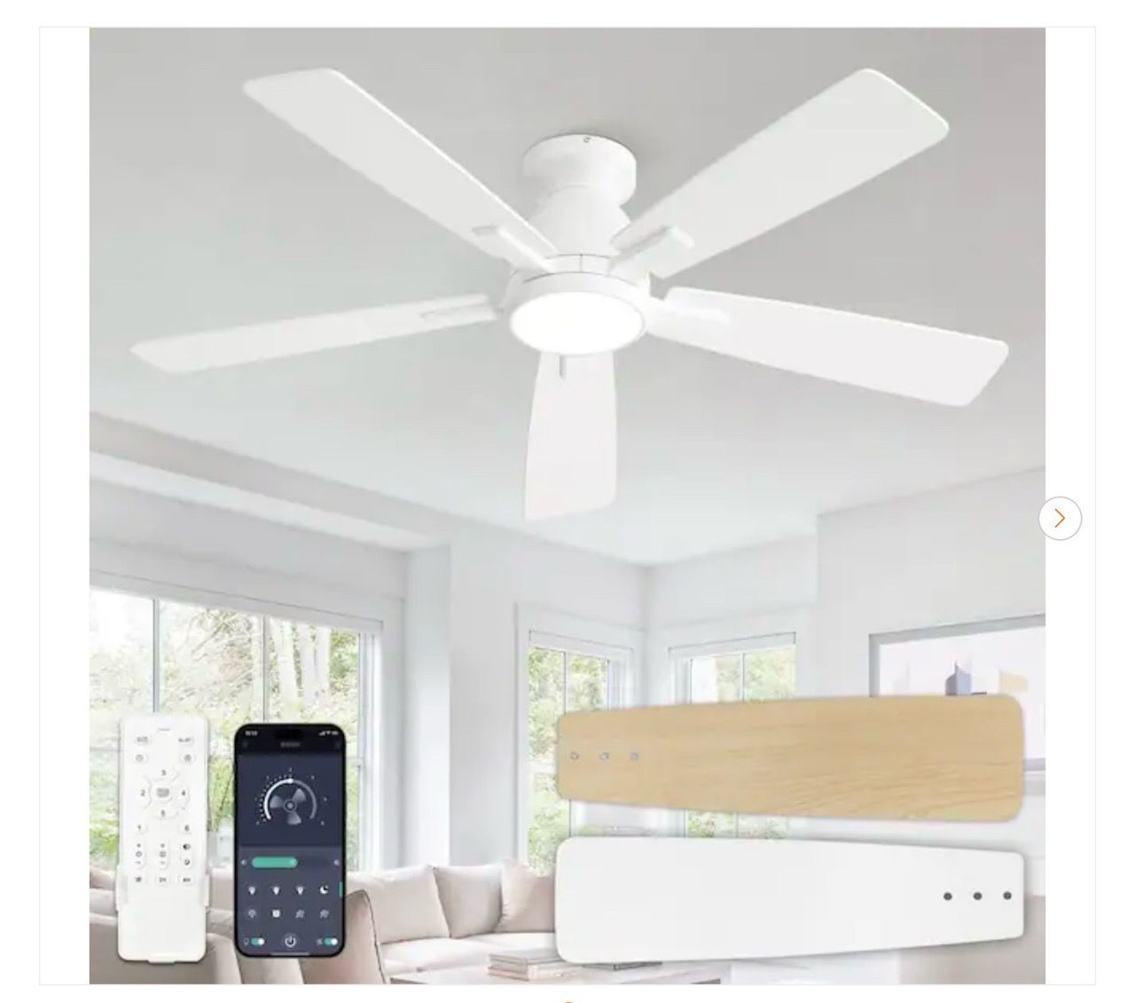 46 in. White Modern Low Profile LED 6-Speed Ceiling Fan