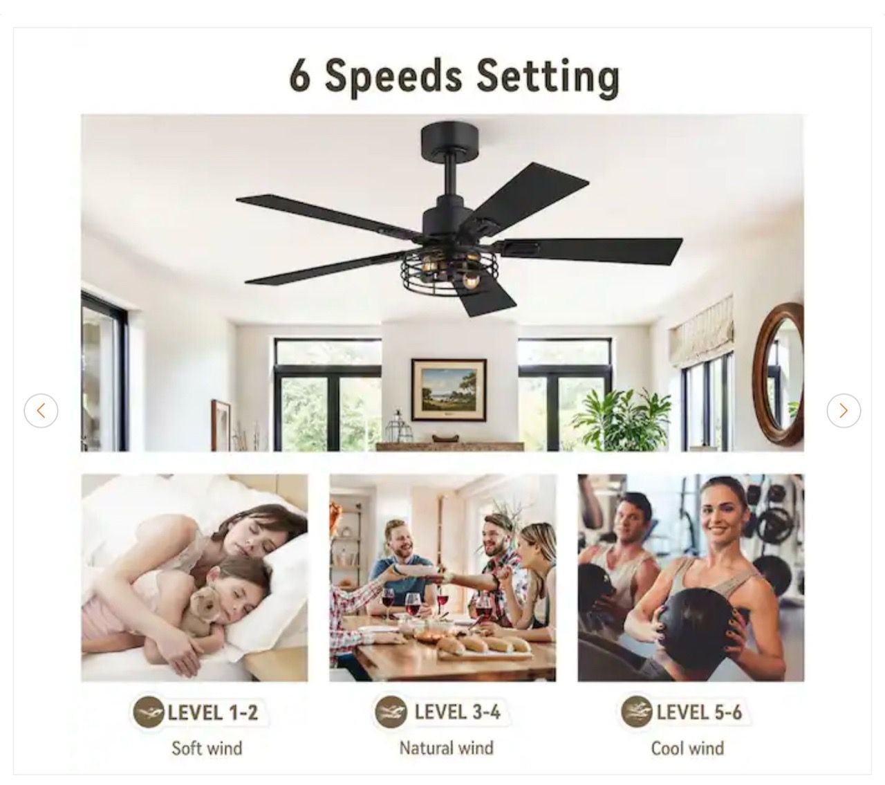 42 in. Indoor Black Farmhouse Ceiling Fan with Light & Remote - photo 3