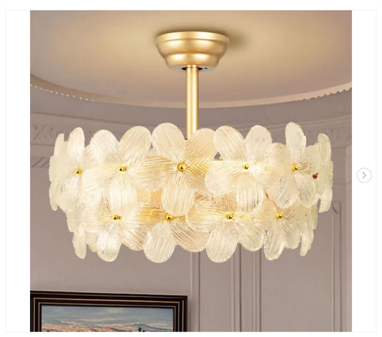 22 in. Gold Glass Flower Caged Fandelier with Remote
