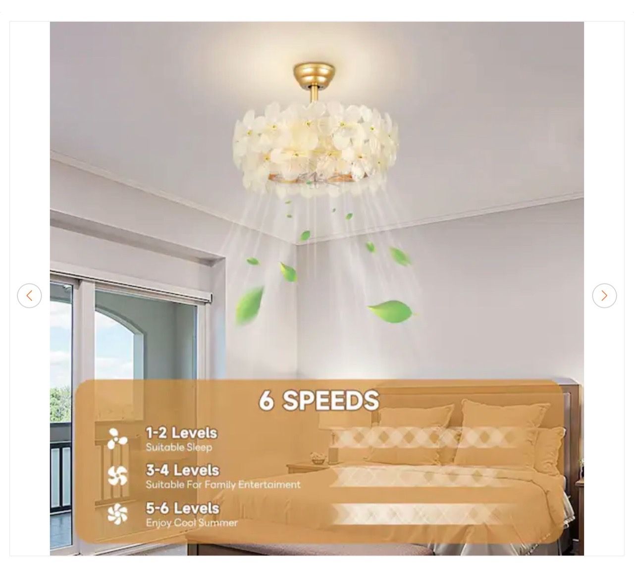 22 in. Gold Glass Flower Caged Fandelier with Remote - photo 3
