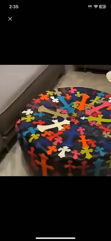 Multicolor Cross Patch Leather Pouf Bean Bag - photo 2