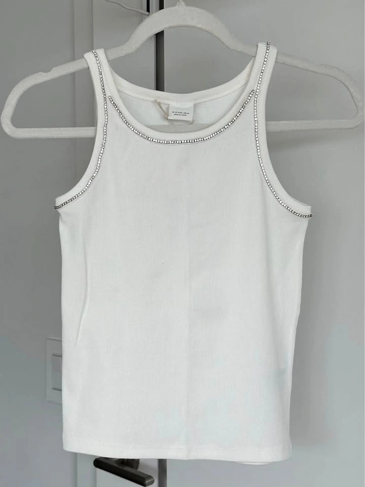 BNWT Zara Rhinestone White Ribbed Tank