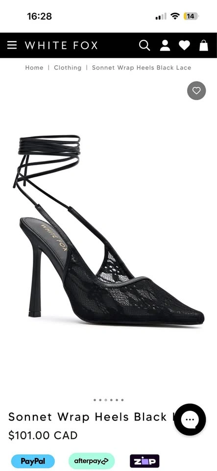BNIB White Fox Black Lace Heels