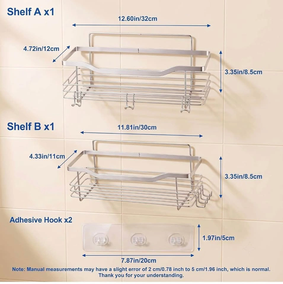2 Pack No Drill Shower Caddy Stainless Steel with Hooks - photo 2