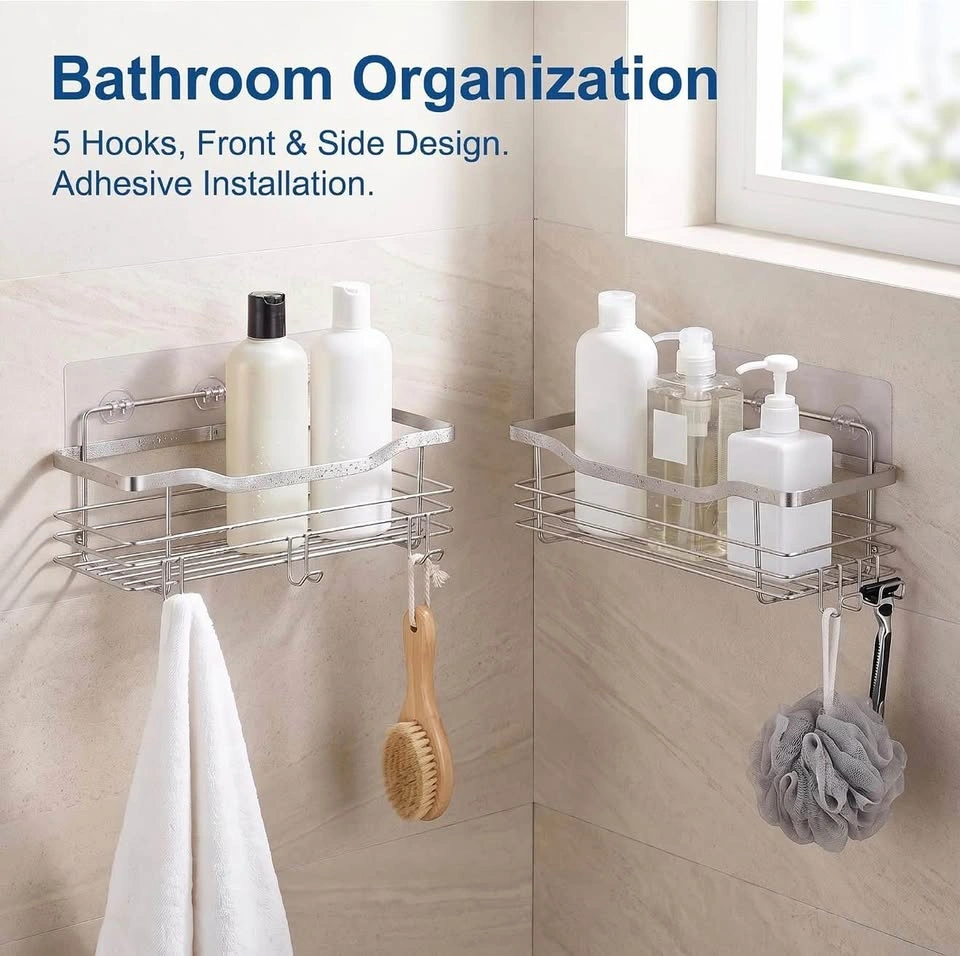 2 Pack No Drill Shower Caddy Stainless Steel with Hooks - photo 5