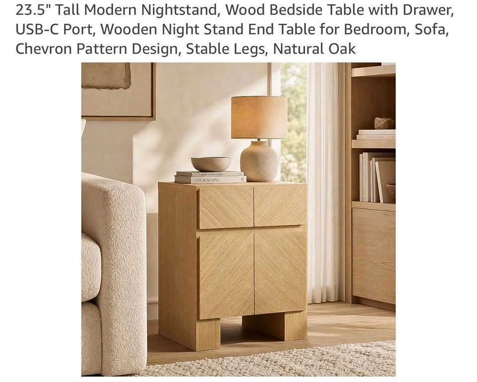 23.5" Tall Modern Nightstand, Wood Bedside Table with Drawer