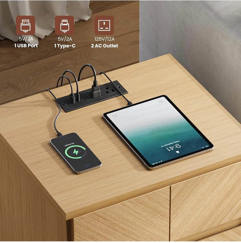 23.5" Tall Modern Nightstand, Wood Bedside Table with Drawer - photo 3