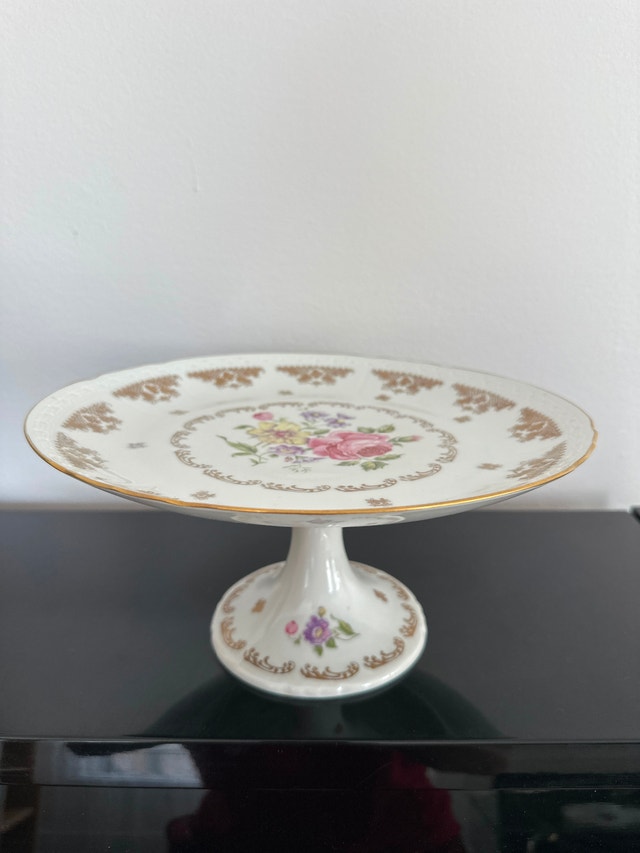 Vintage Porcelaine De France Cake Stand/Compote Dish, Hand Paint