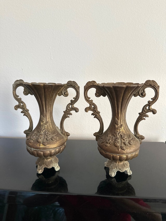 Antique Brass Mini Flower Vase: Ornate Italian Cottagecore Decor
