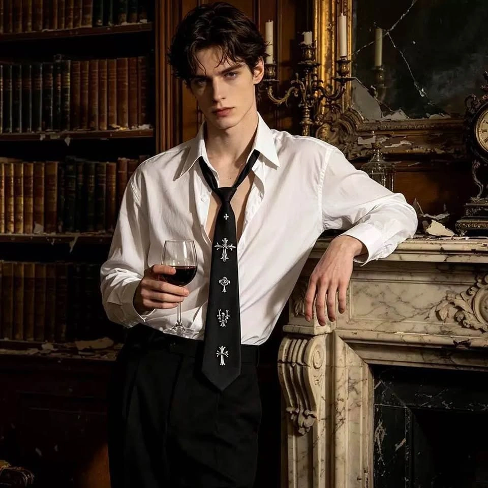 Gothic Cross Embellished Black Necktie - photo 2