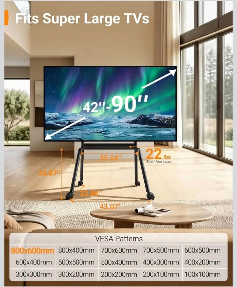 Perlegear Rolling TV Stand for 42″–90″ TVs up to 220 lbs - photo 2