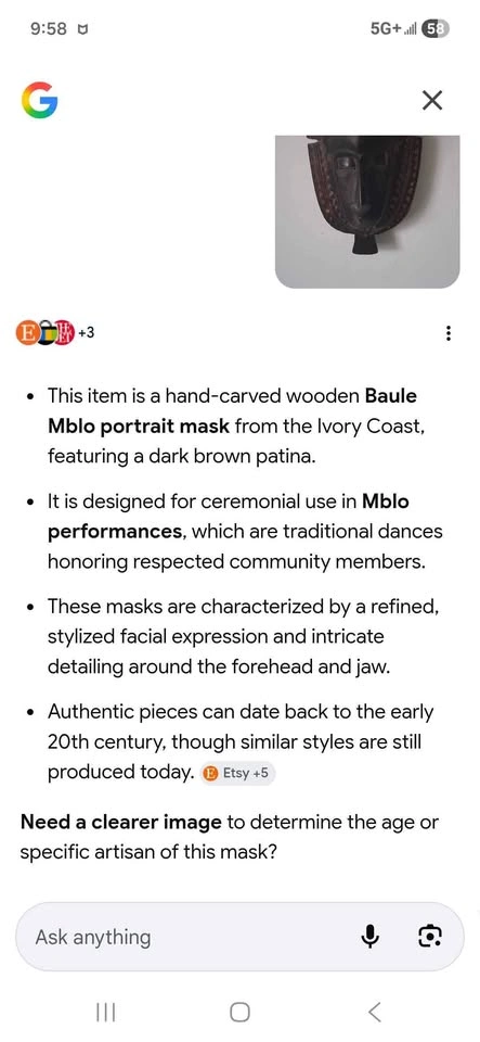 Hand-Carved Wooden Baule Mblo Portrait Mask - photo 3