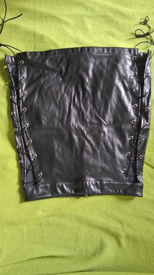 Black Faux Leather Two-Piece Set - Corset Top & Mini Skirt - photo 2