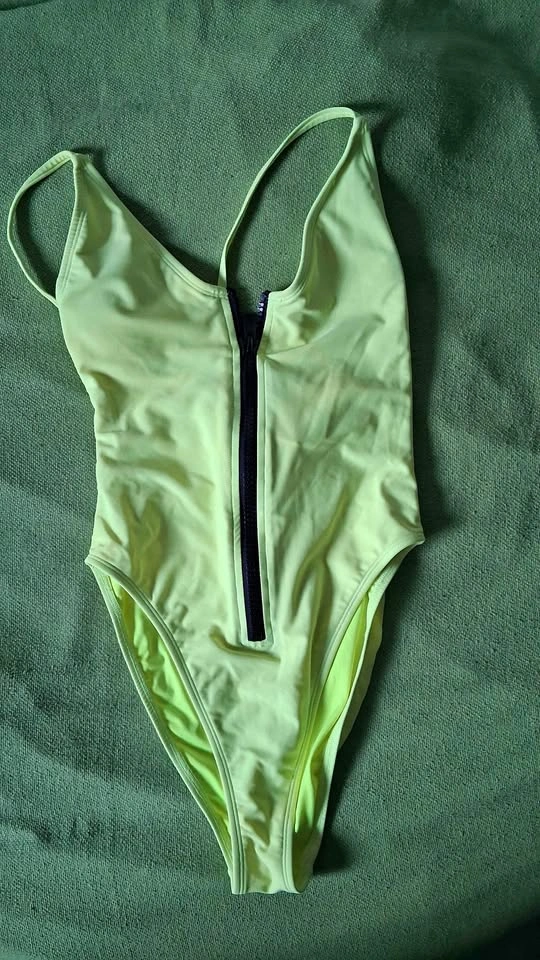 Forever 21 Neon Yellow Zip-Front One-Piece Swimsuit
