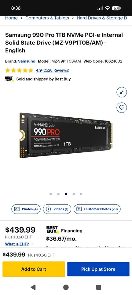 Samsung 990 Pro 1TB NVMe SSD