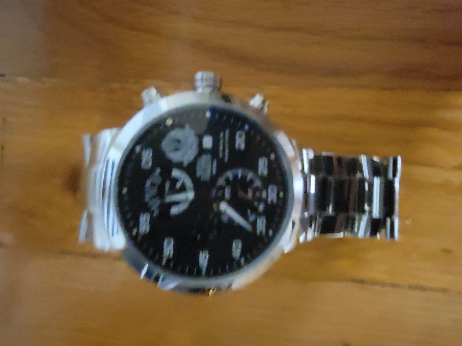 Men's Chronograph Watch Silver Bracelet Black Dial - photo 2