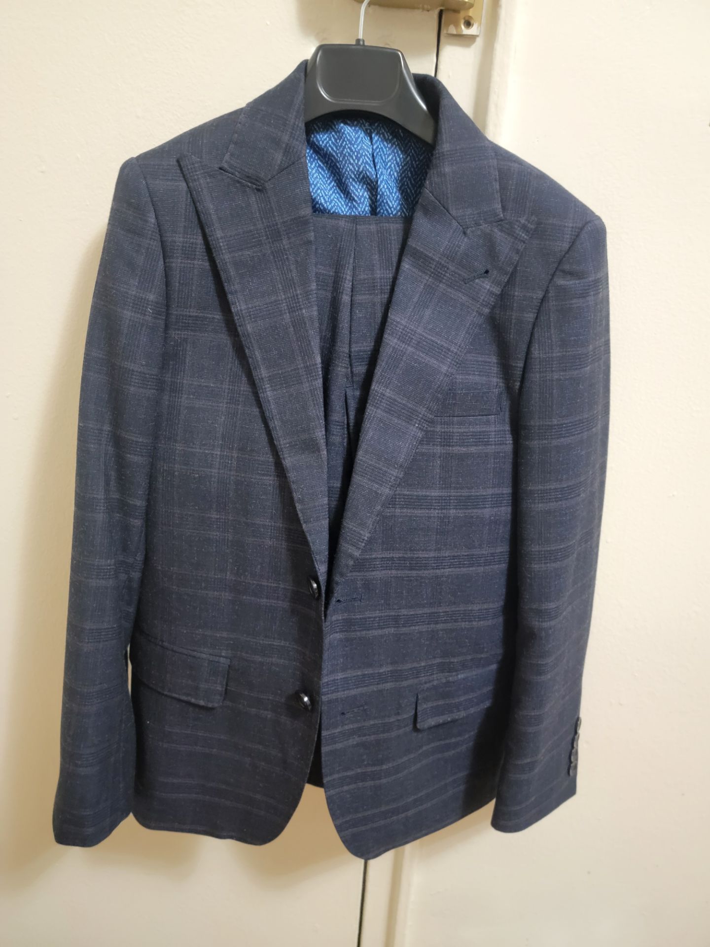 Navy Blue Plaid Suit Jacket with pants