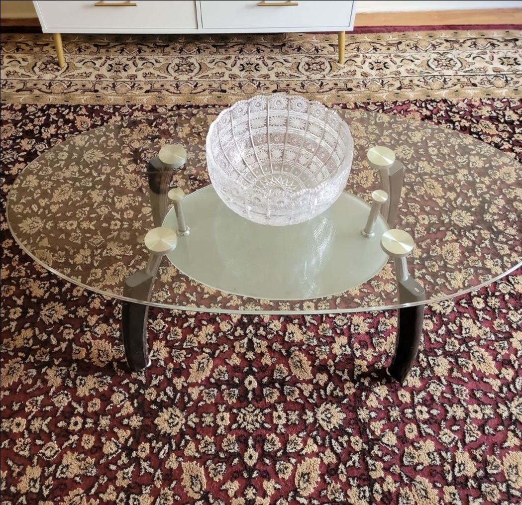 Oval Two-Tier Glass Coffee Table