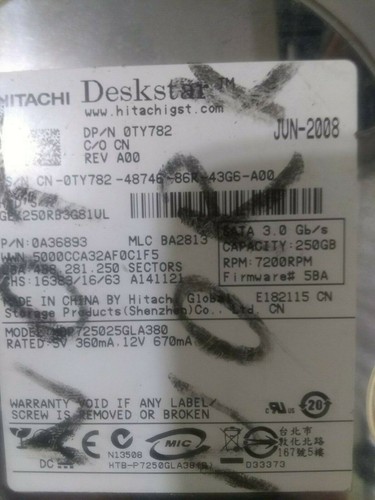 250GB HITACHI HDP725025GLA380 3.5'' SATA Desktop HDD
