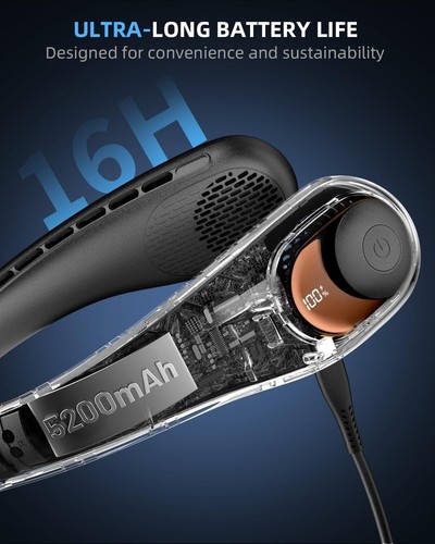 Neck Fan, Bladeless Wearable Hands-Free Portable Fan, 5200mAh - photo 5