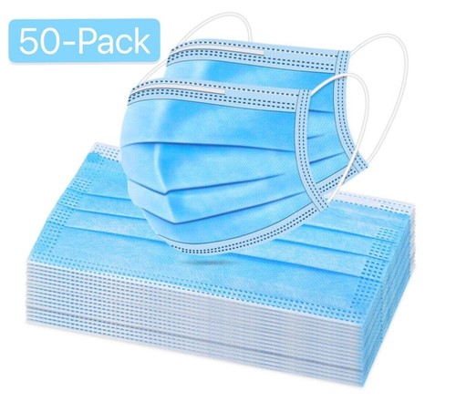 50 PCS Comfort Soft Blue Face Mask Mouth & Nose Protector