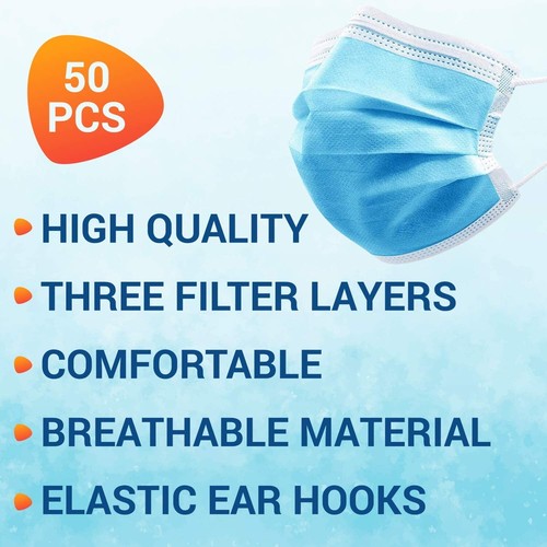 50 PCS Comfort Soft Blue Face Mask Mouth & Nose Protector - photo 2