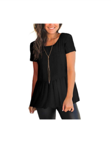 Girls Women's Top Short Sleeve Round Neck Dress Ruffle Hem
