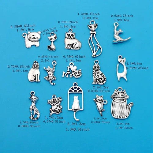 15 pcs Mix Cat Charms Handmade Craft Pendant Making