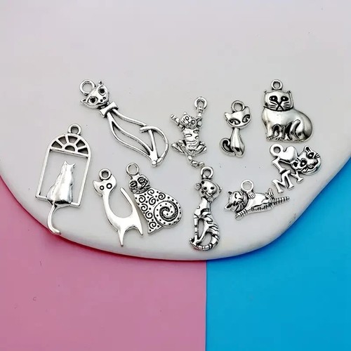 15 pcs Mix Cat Charms Handmade Craft Pendant Making - photo 2