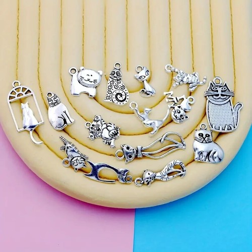 15 pcs Mix Cat Charms Handmade Craft Pendant Making - photo 3