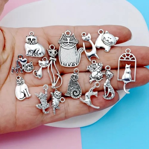 15 pcs Mix Cat Charms Handmade Craft Pendant Making - photo 4