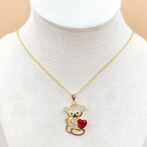 Teddy Bear Necklace Crystal w/ Chain - Gift