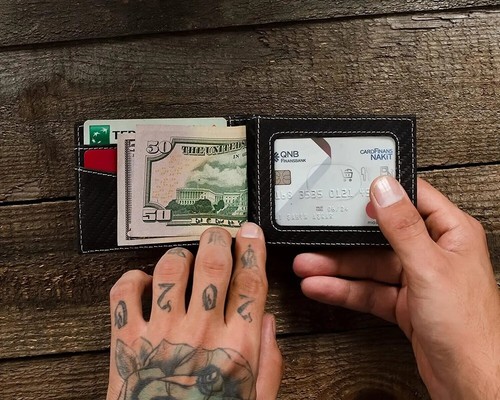 LEATHER Mens Slim Wallet with Money Clip RFID Blocking