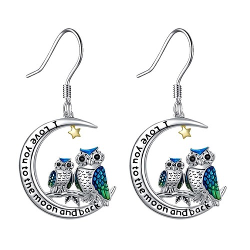 Two Owl Earrings Moon Earrings