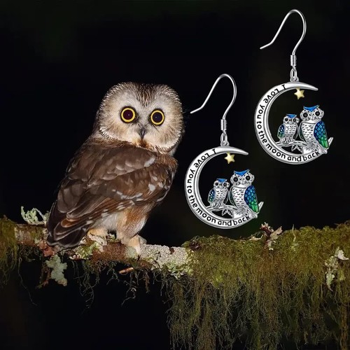 Two Owl Earrings Moon Earrings - photo 2